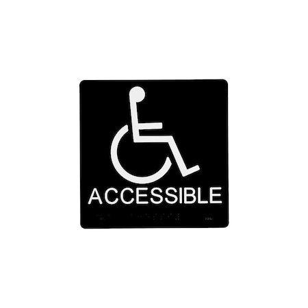 Bcf 6 x 6 Handicapped Accessible Symbol, Square Print, With Braille, Black SB453-BLACK